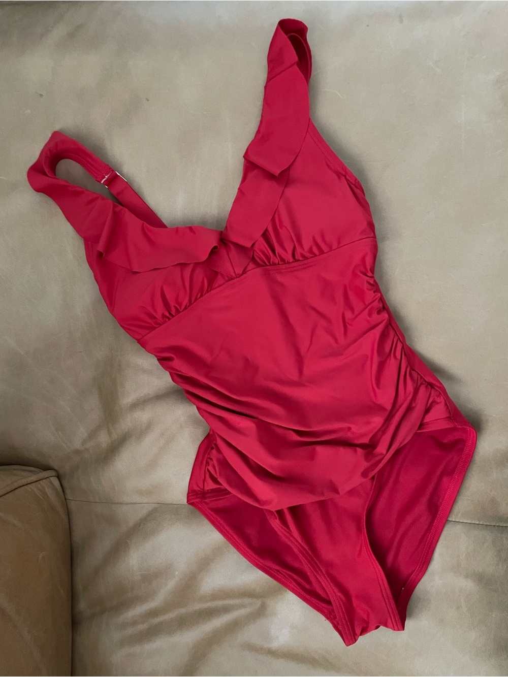 DKNY Red Ruffle One-Piece Swimsuit